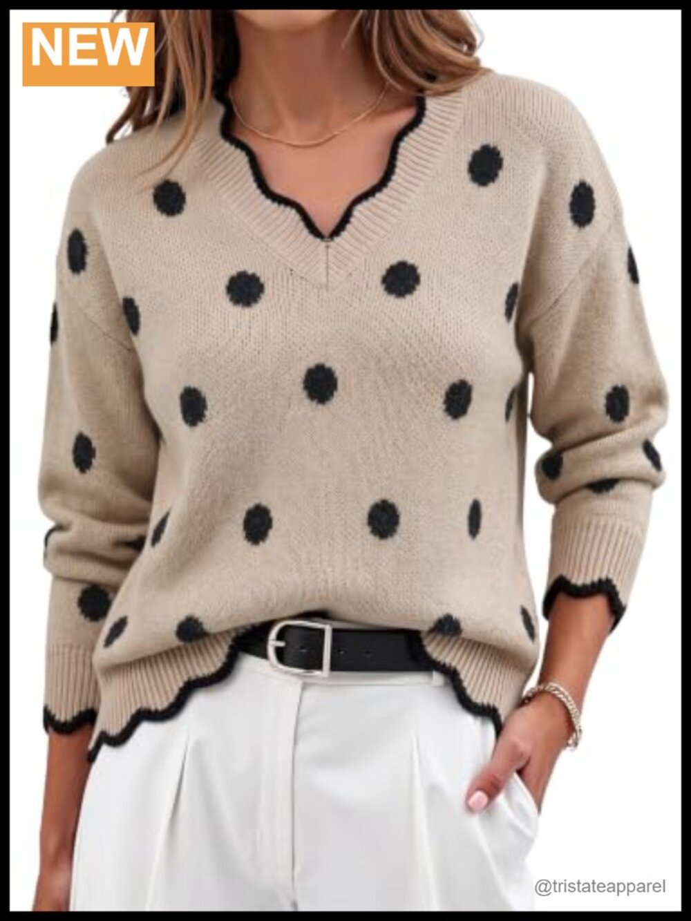 Womens V-Neck Fuzzy Scalloped Pullover Sweater Long Sleeve Knit